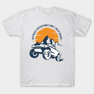 White Navy Orange Modern Illustrative Offroad Adventure T-Shirt T-Shirt